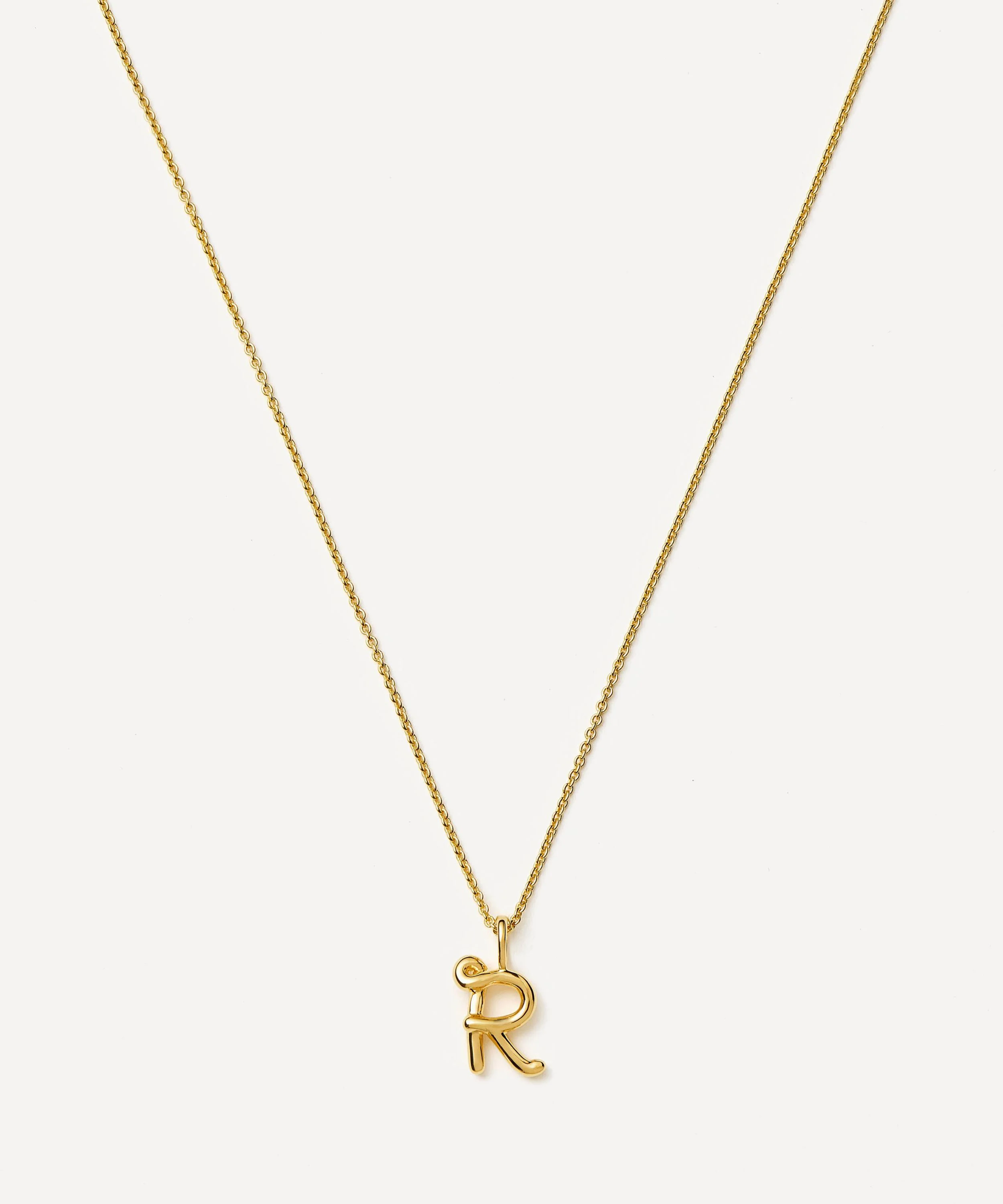 18ct Gold-Plated Vermeil Silver Curly Molten Mini R Initial Pendant Necklace - 1