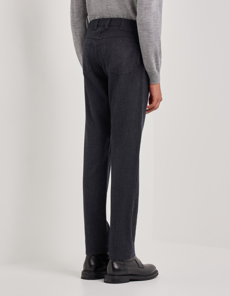 CHARCOAL GRAY FIVE POCKET FLANNEL IMPECCABILE WOOL PANTS 5