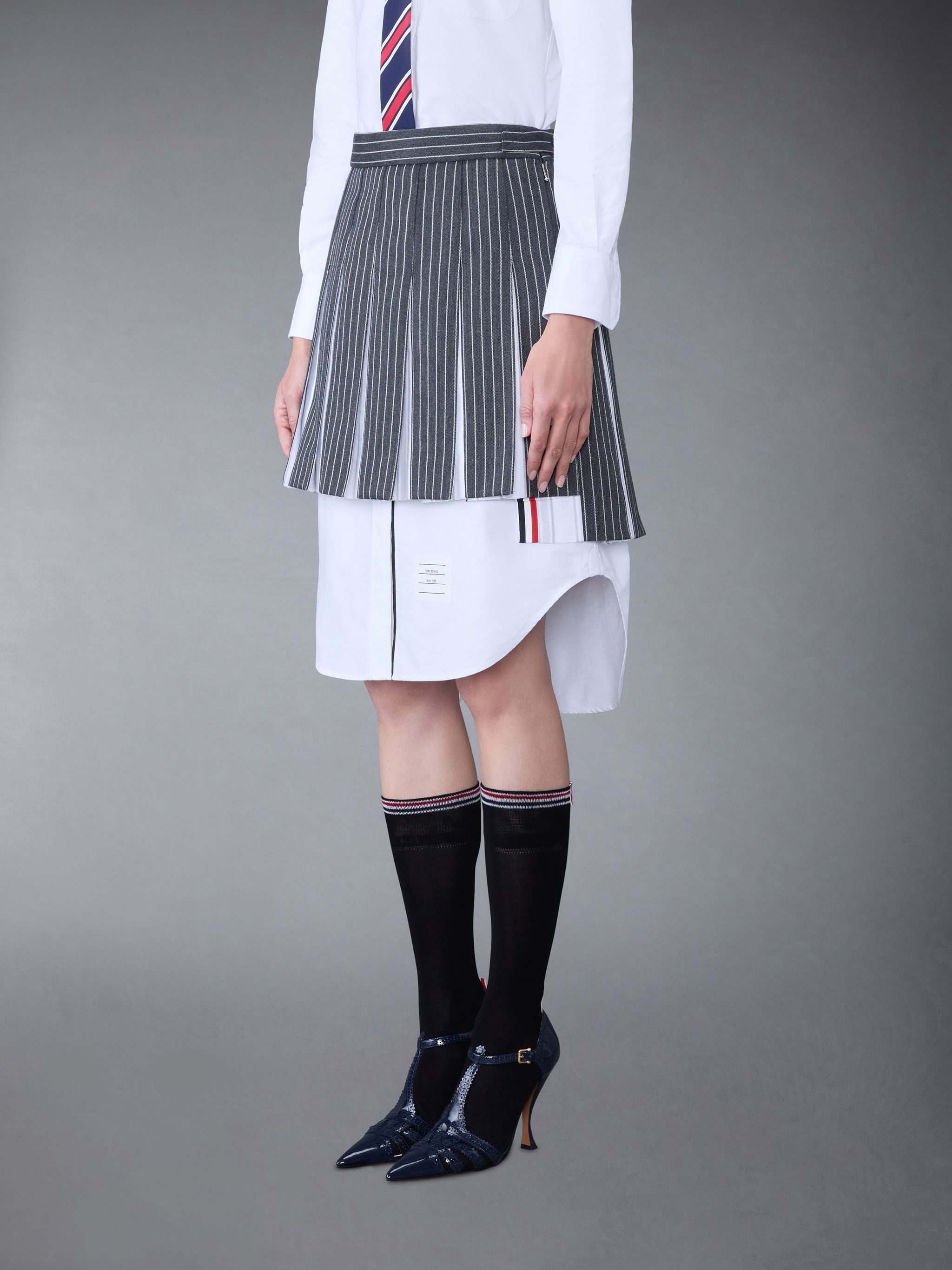 Pinstripe Suiting Pleated Mini Skirt - 4