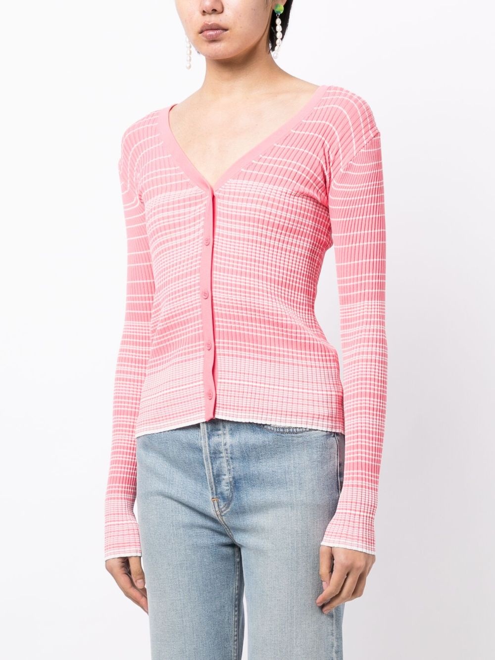 striped knitted V-neck cardigan - 3