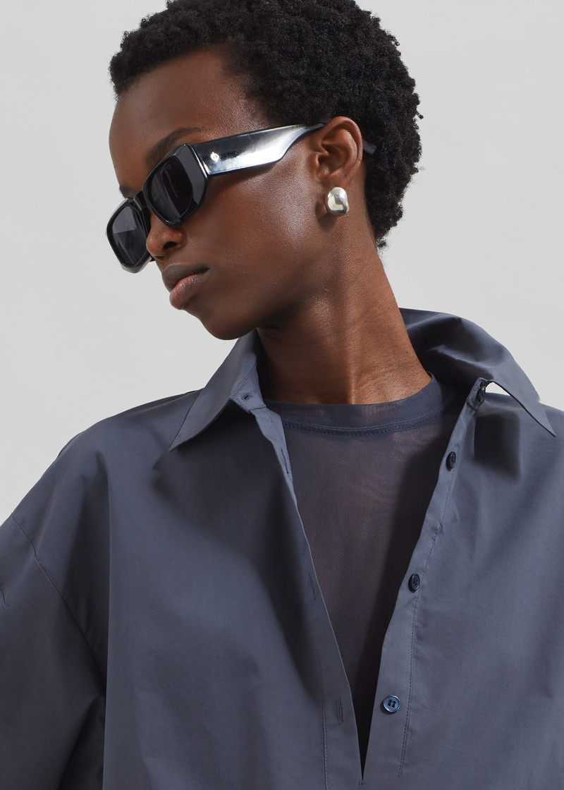 Kae Back Slit Button Up Shirt - Charcoal 7