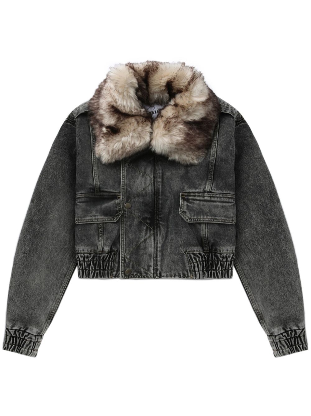 cropped denim bomber jacket - 1