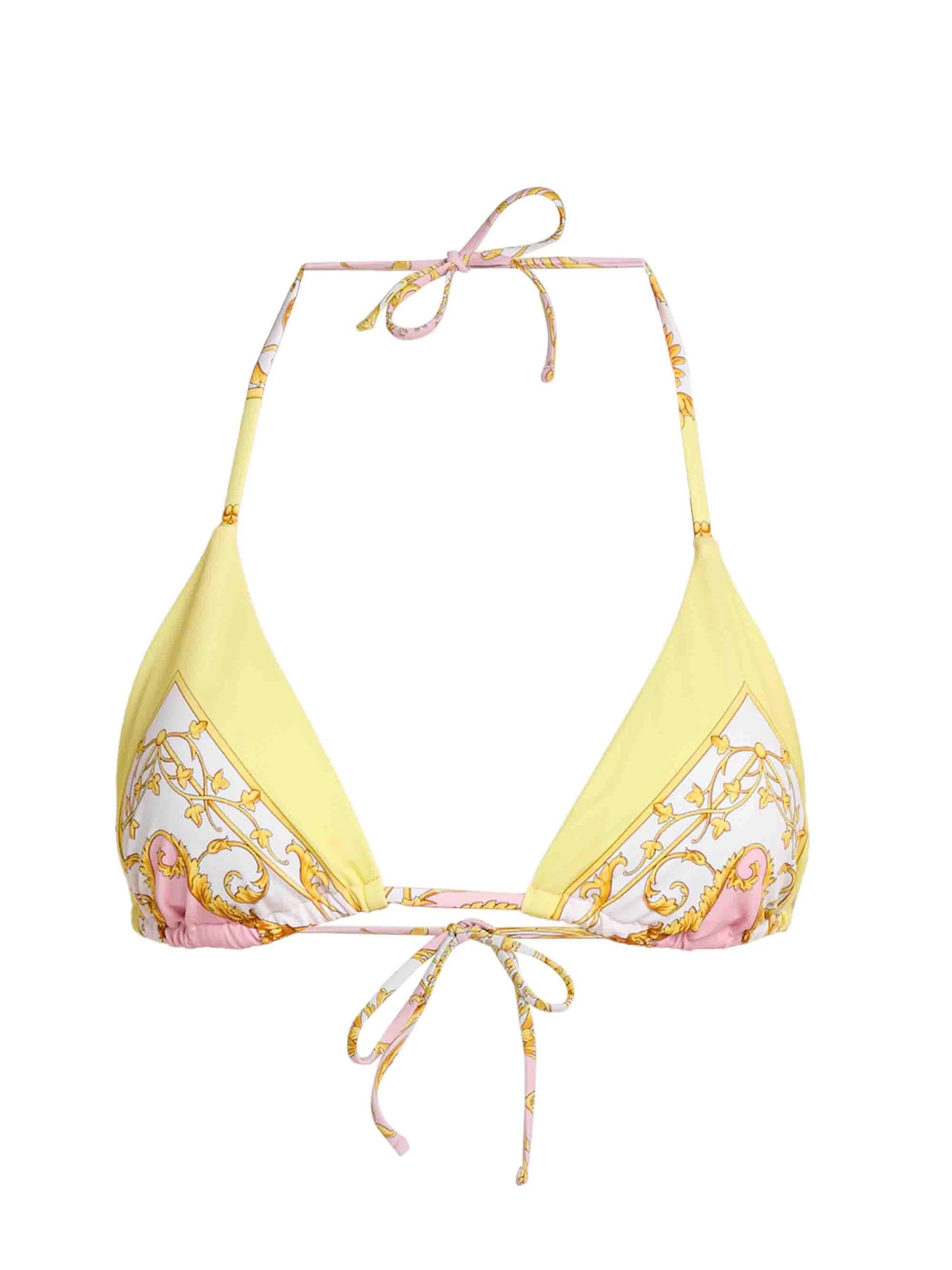 Women's Printed Tie Bikini Top - Pale Yellow Rose Quartz - 1