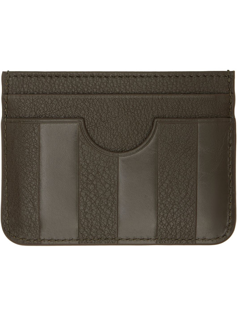 AMI Paris Khaki Leather Midi Card Holder outlook