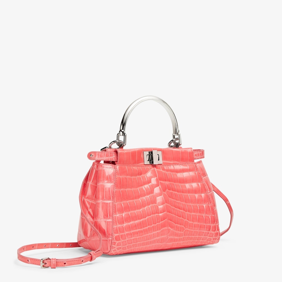 Iconic small Peekaboo bag, made of exquisite, pink crocodile leather and embellished with the classi - 2