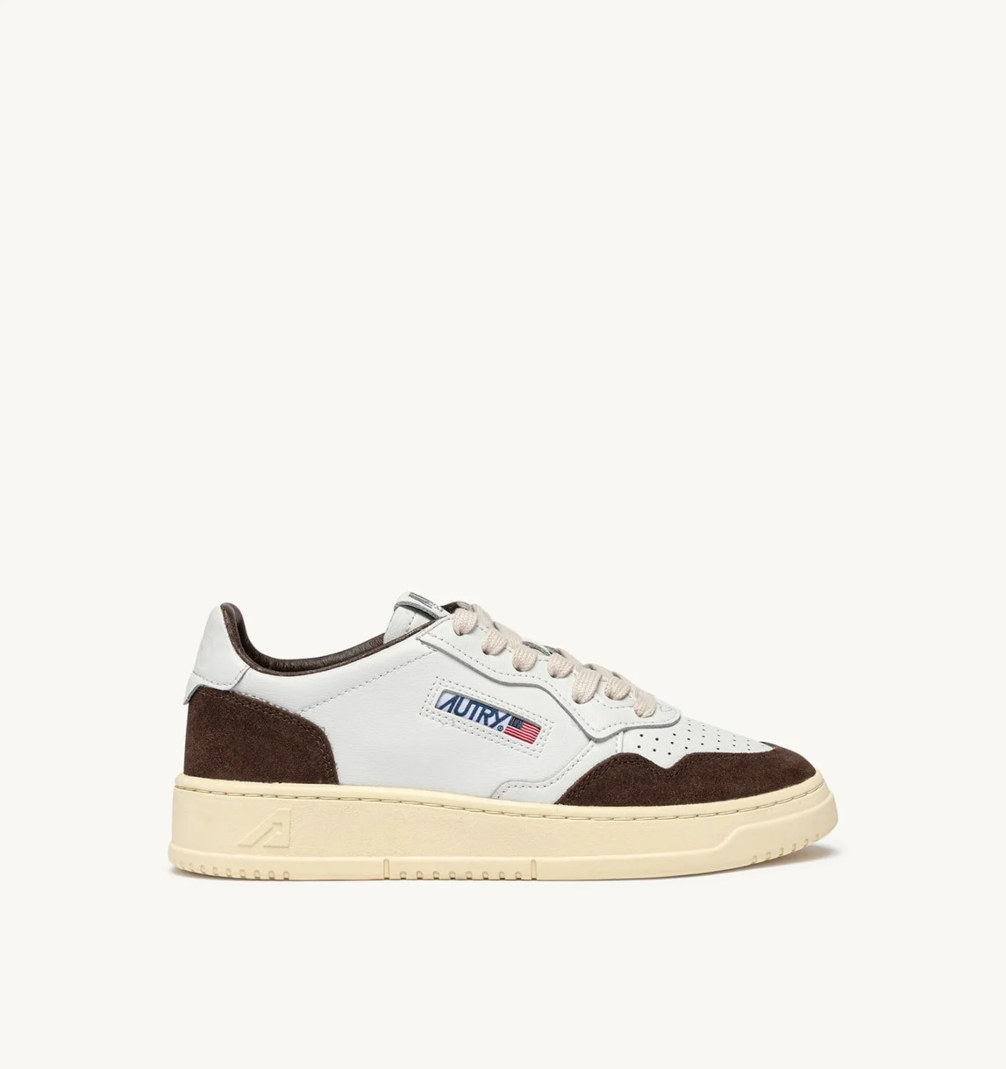 MEDALIST LOW SNEAKERS IN WHITE LEATHER AND MAHOGANY SUEDE - 1