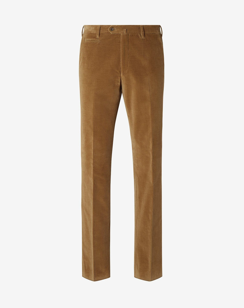 Caramel brown 1500-striped cotton corduroy trousers 1