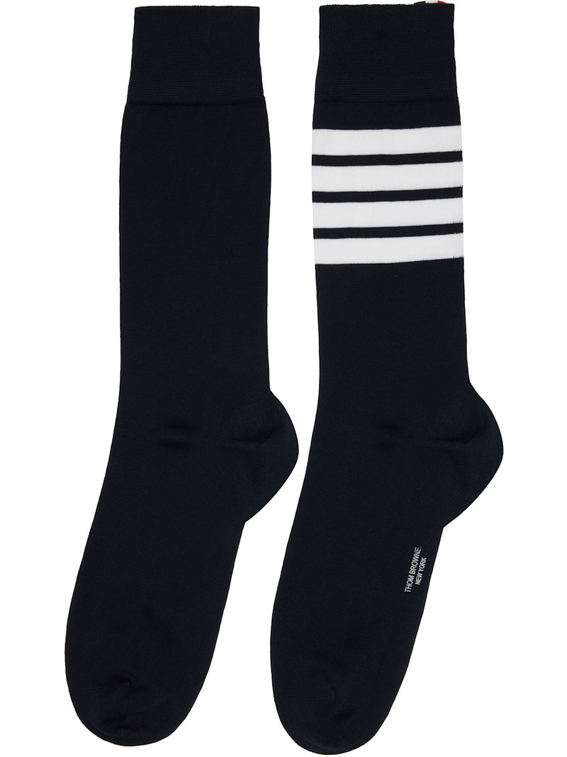 Thom Browne Navy Cotton 4-Bar Mid Calf Socks outlook