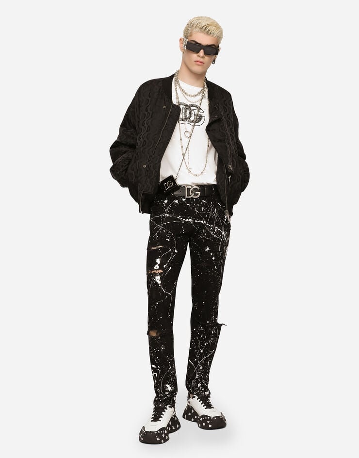 Skinny stretch jeans with rips and splash design - 6