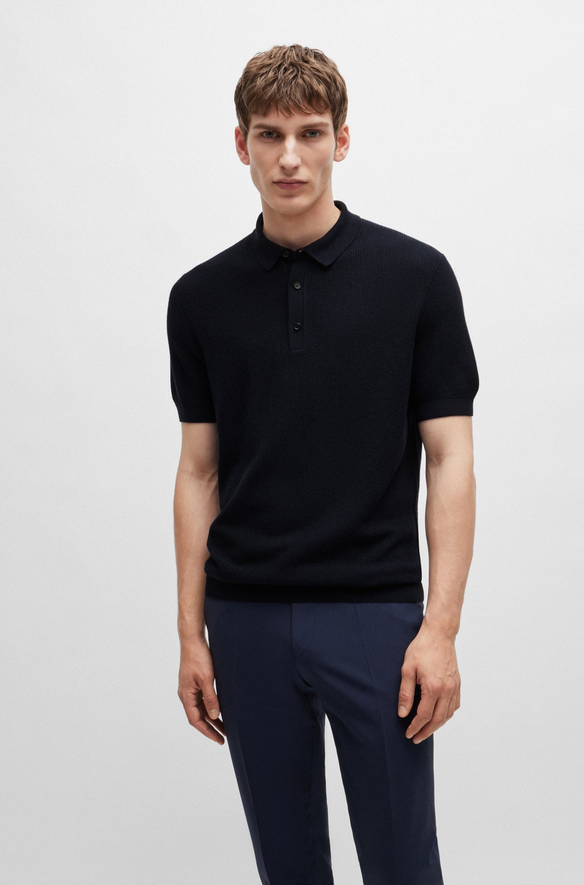 REGULAR-FIT KNIT POLO WITH MIXED STRUCTURES - 2