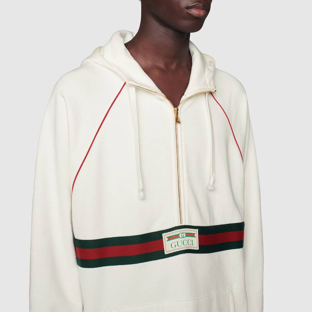 Gucci Hooded Sweatshirt With Web & Gucci Label 'Ivory' 645320-XJDAK-9146 - 5