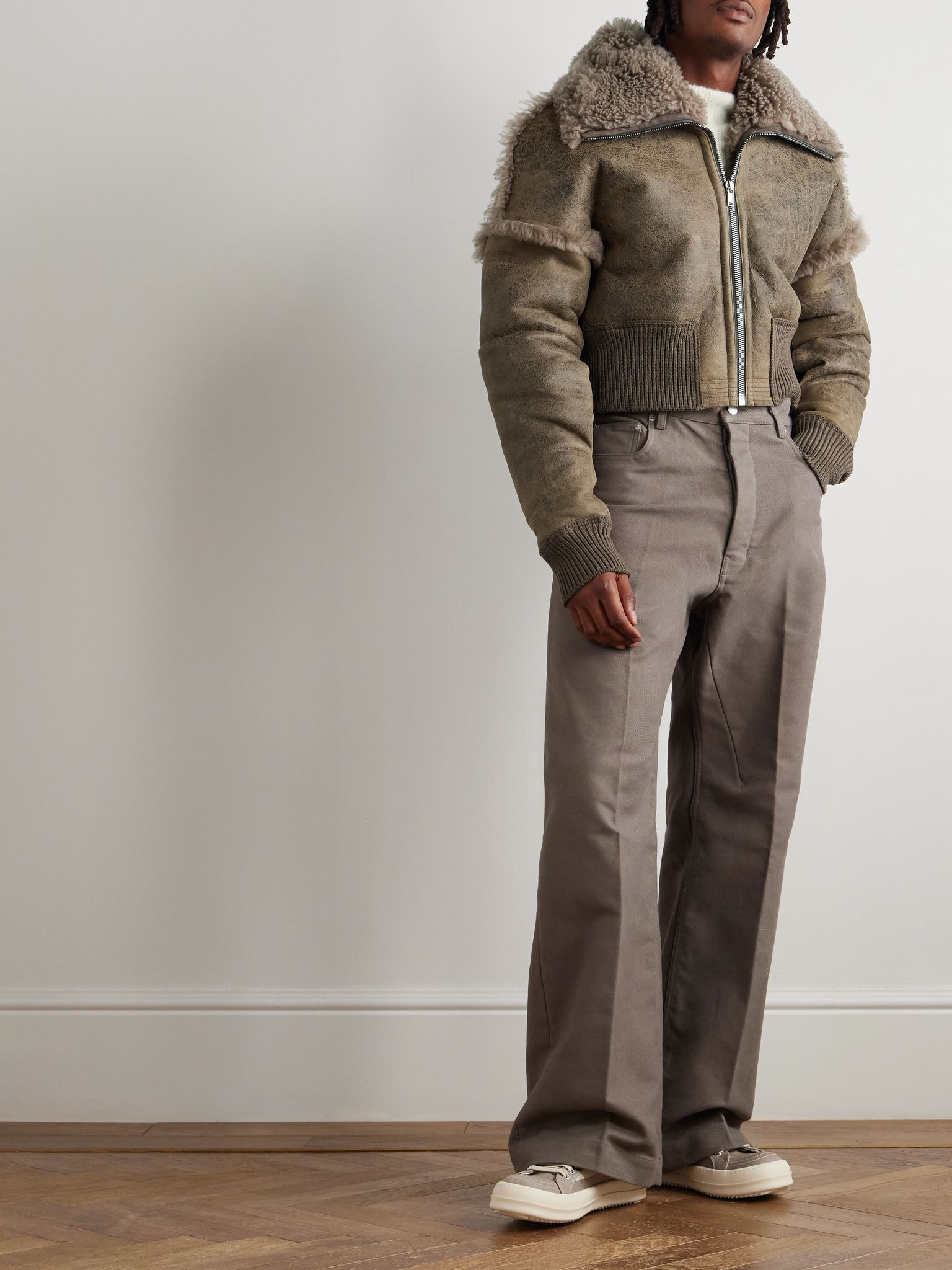 Slim-Fit Panelled Shearling Jacket Brown - 2