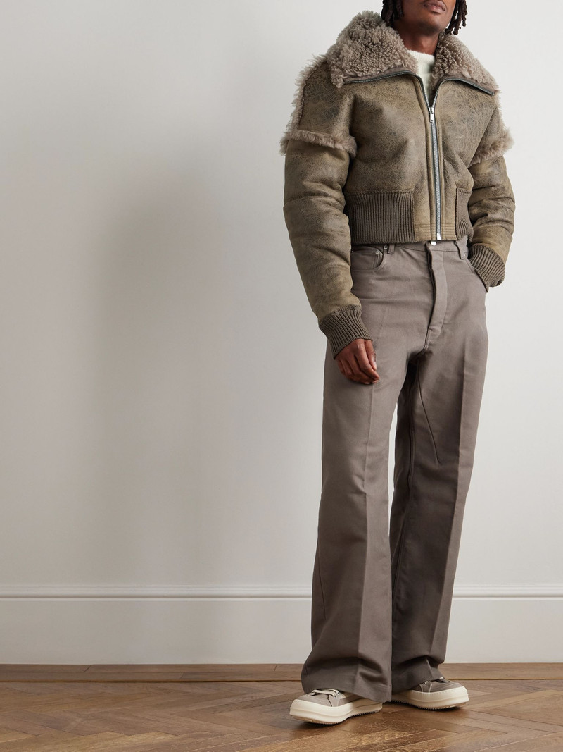Rick Owens Slim-Fit Panelled Shearling Jacket Brown outlook