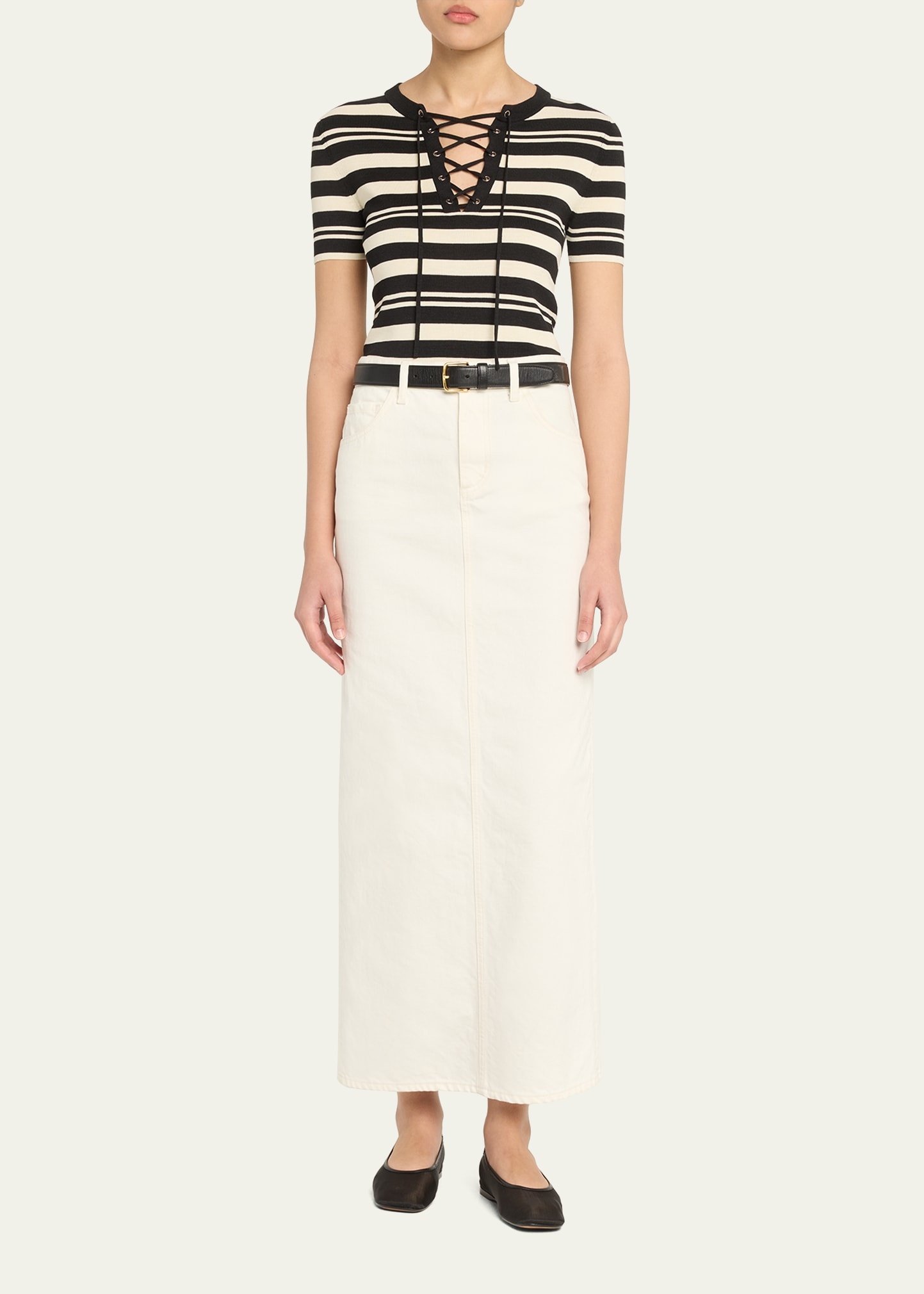 Oaklynn Stripe Lace-Up Silk T-Shirt - 2