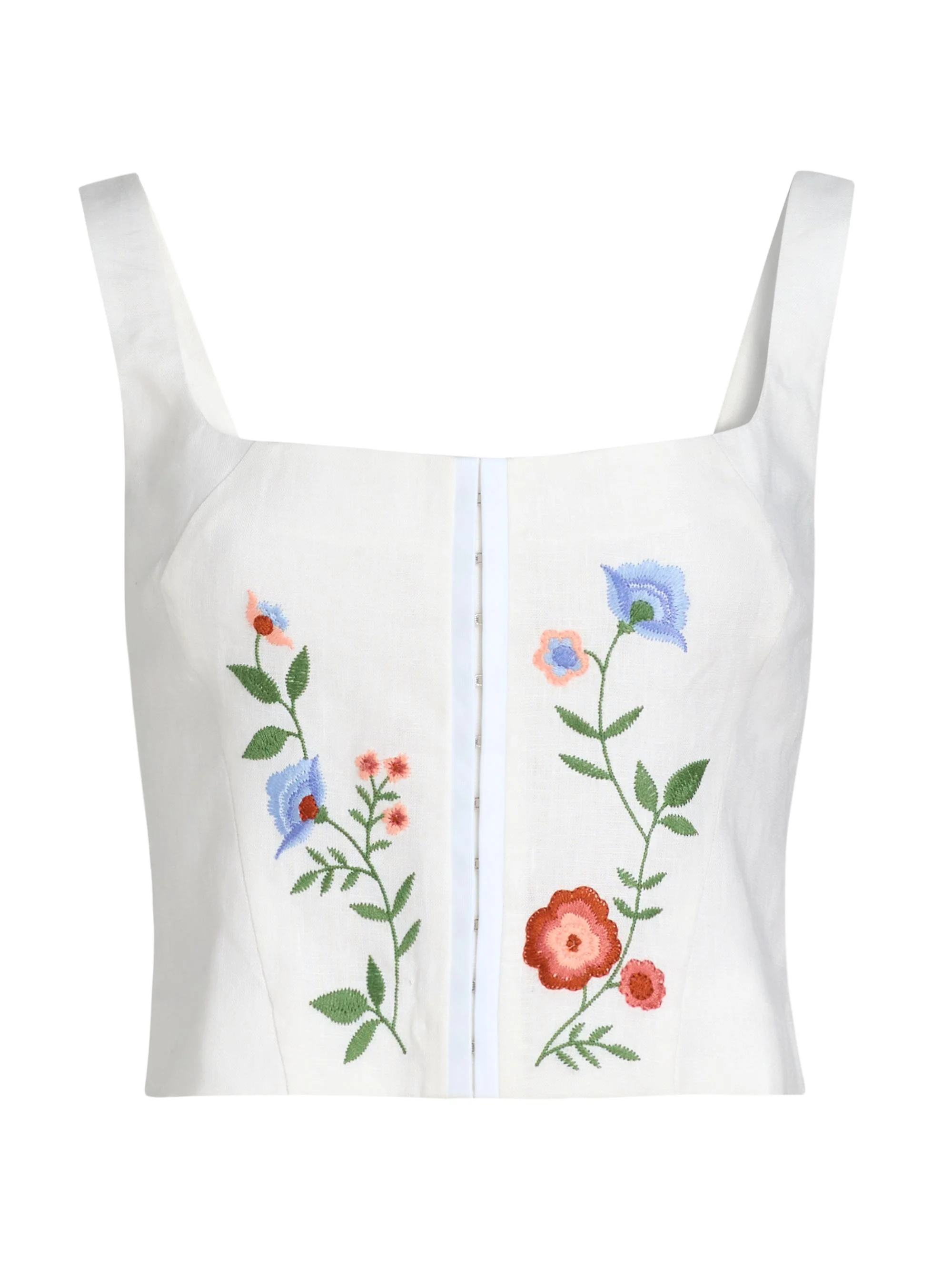 Women's Juliet Floral Embroidered Linen Top - White - 1