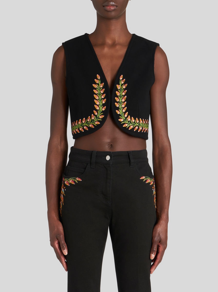 CROPPED WAISTCOAT WITH FOLIAGE EMBROIDERY - 2
