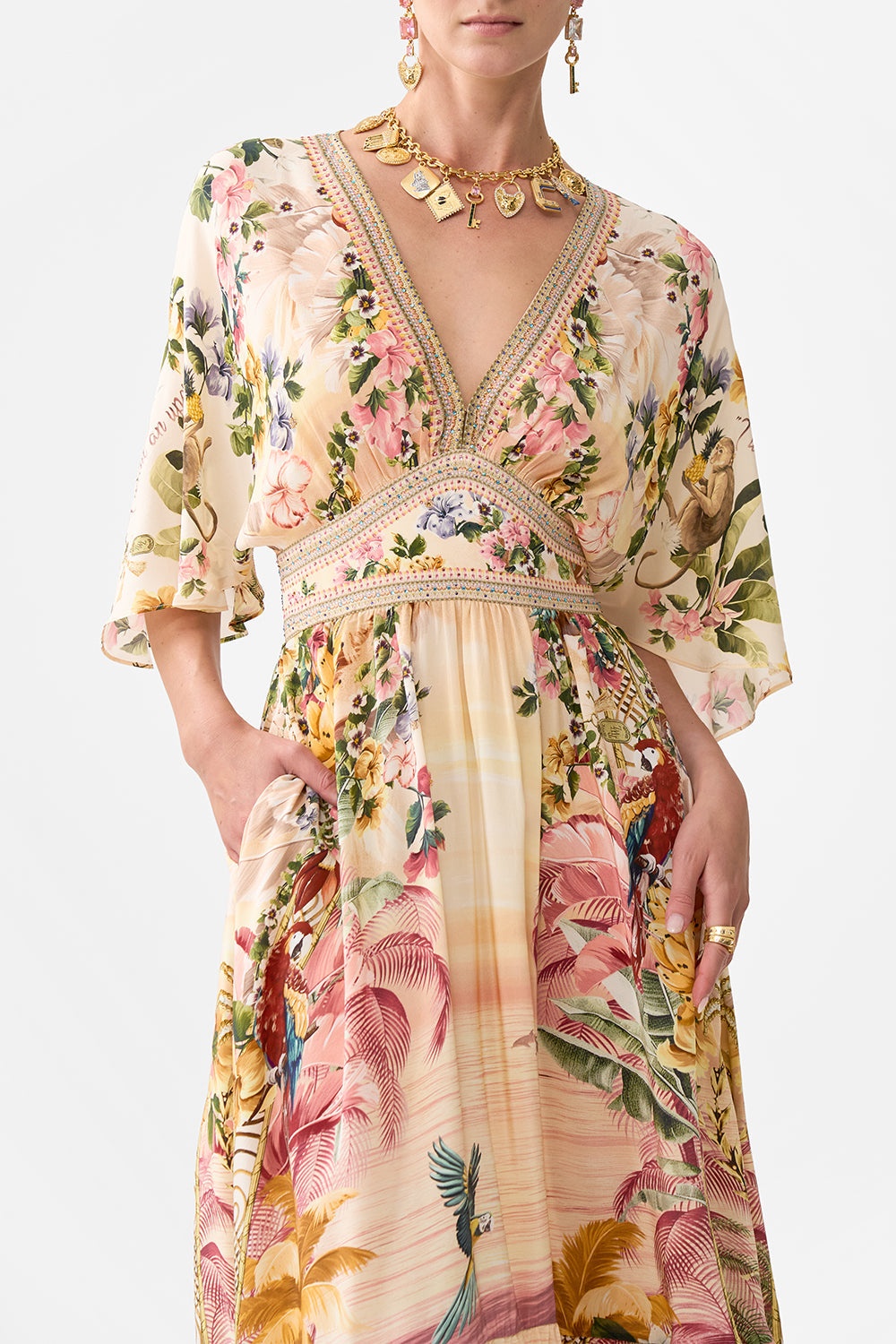 WAISTED DRESS WITH HEM RUFFLE - 5