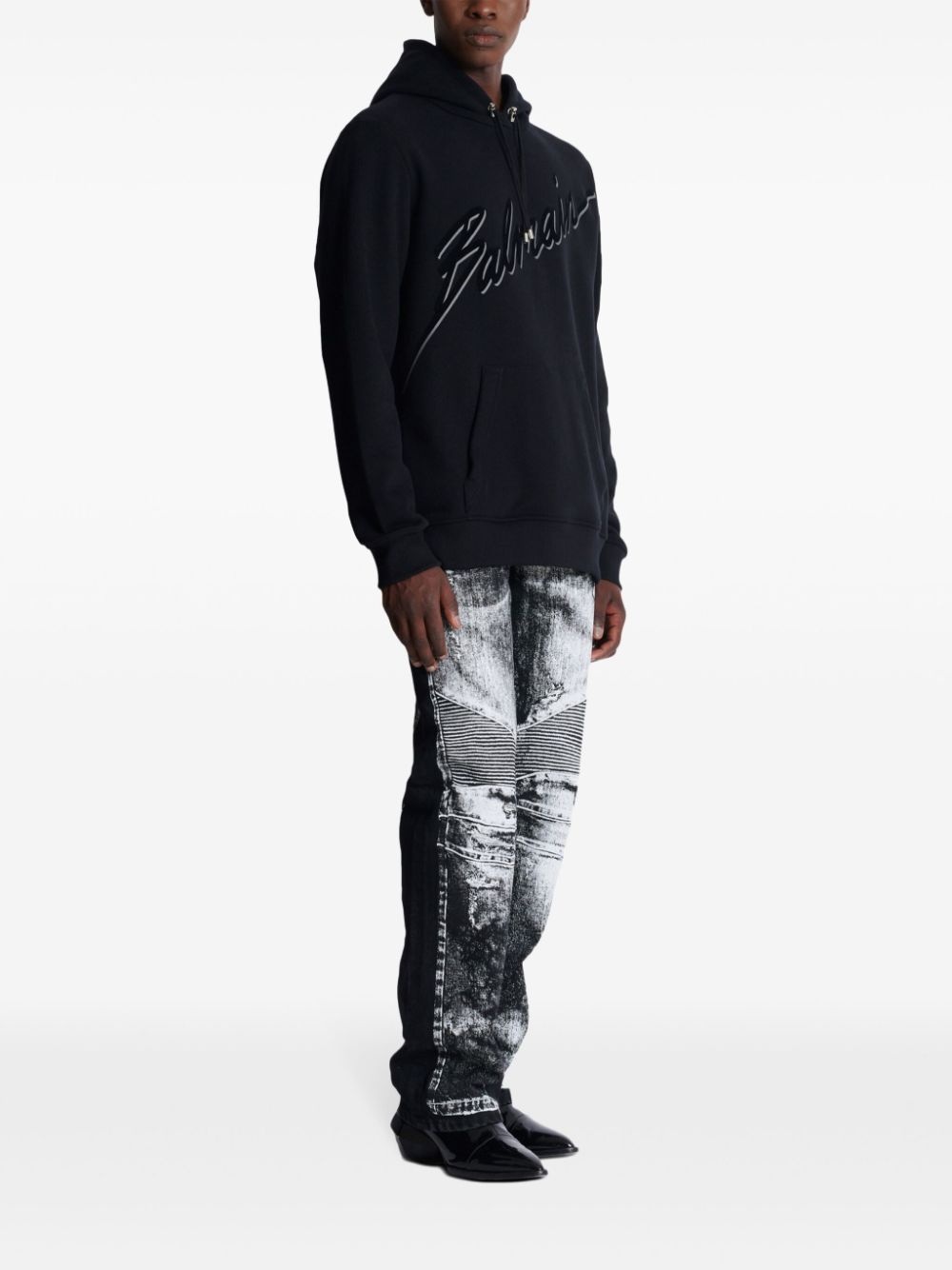 flocked-logo hoodie - 3