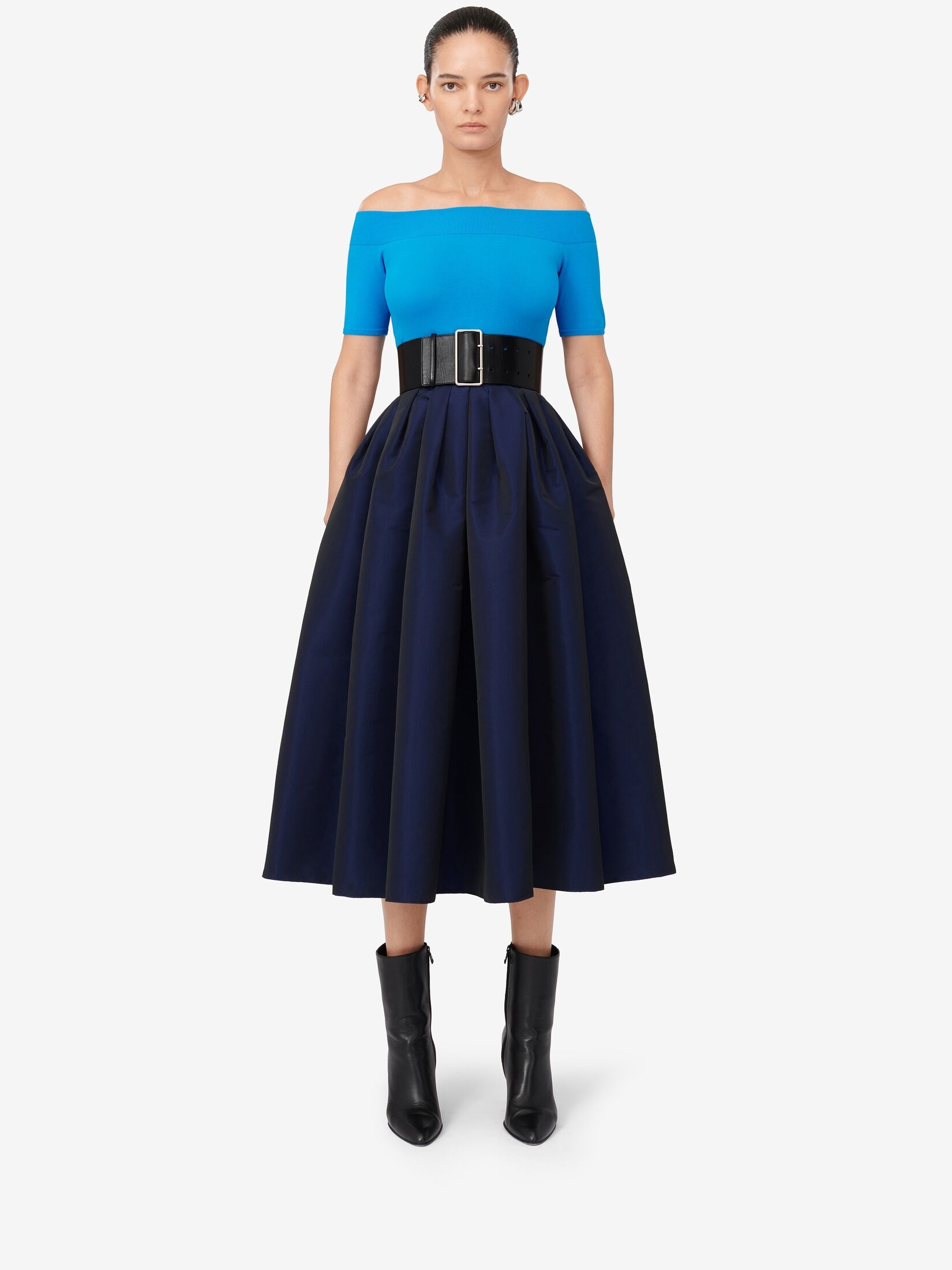Women's Pleated Midi Skirt in Electric Navy - 2