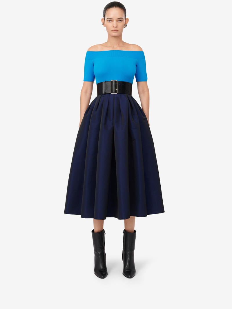Alexander McQueen Women's Pleated Midi Skirt in Electric Navy outlook