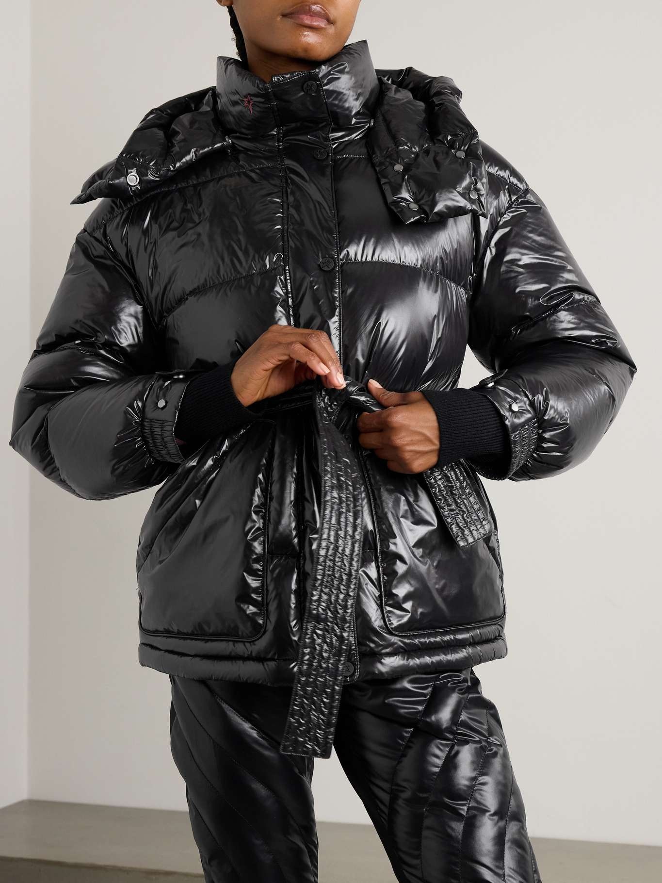 Maya hooded belted quilted glossed-shell down ski jacket - 3