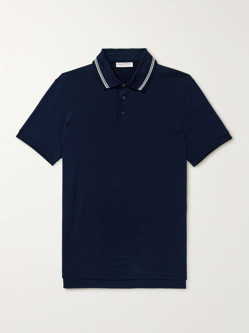 Dominic Striped Organic Cotton and Lyocell-Blend Polo Shirt 1
