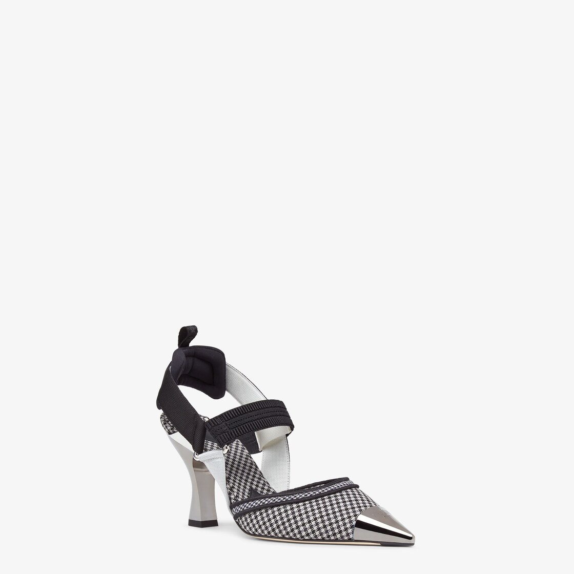 High-heeled slingbacks in black houndstooth fabric - 2