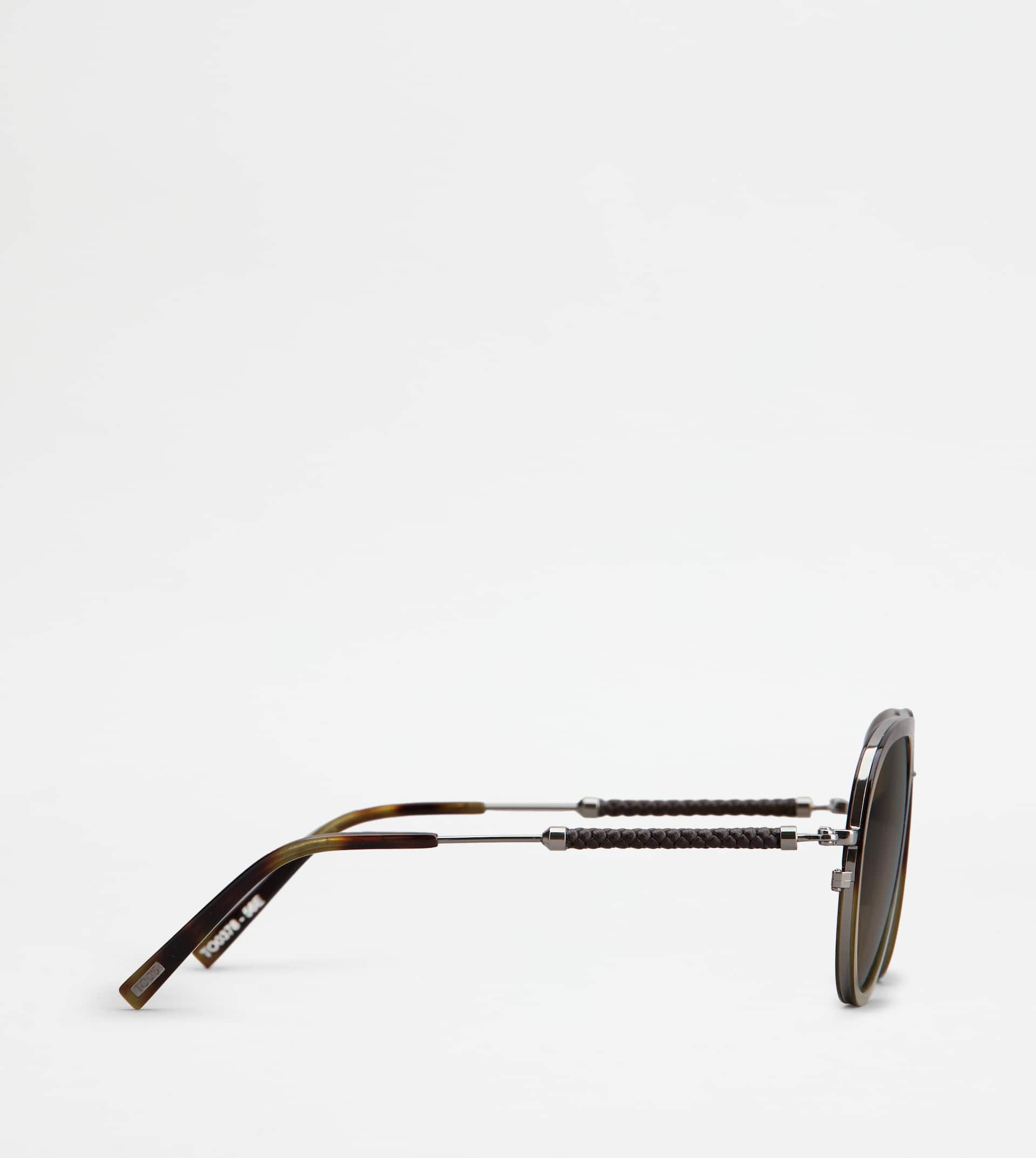 SUNGLASSES WITH TEMPLES IN LEATHER - GREY - 2