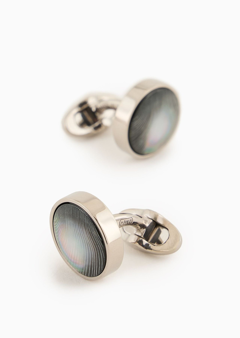 GIORGIO ARMANI Sterling silver and mother of pearl round cufflinks outlook