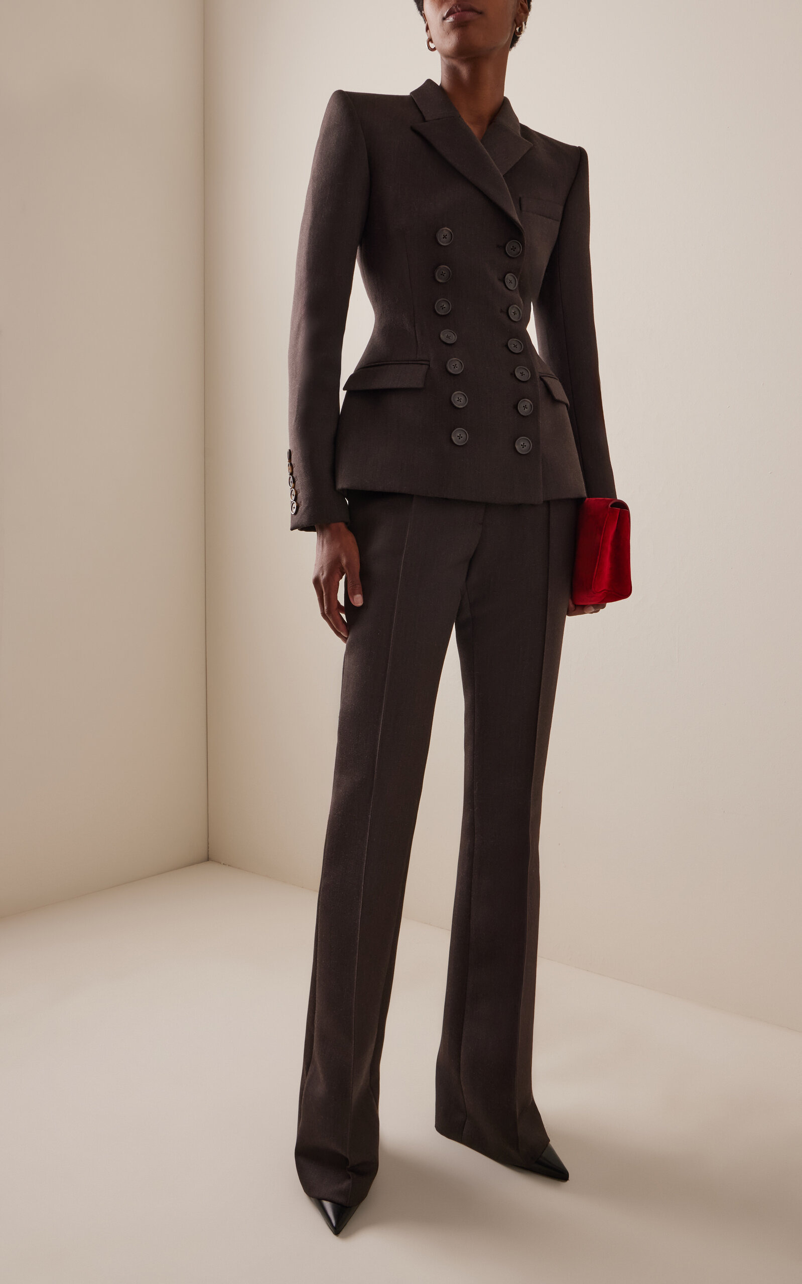Sculpted Double-Breasted Blazer brown - 3
