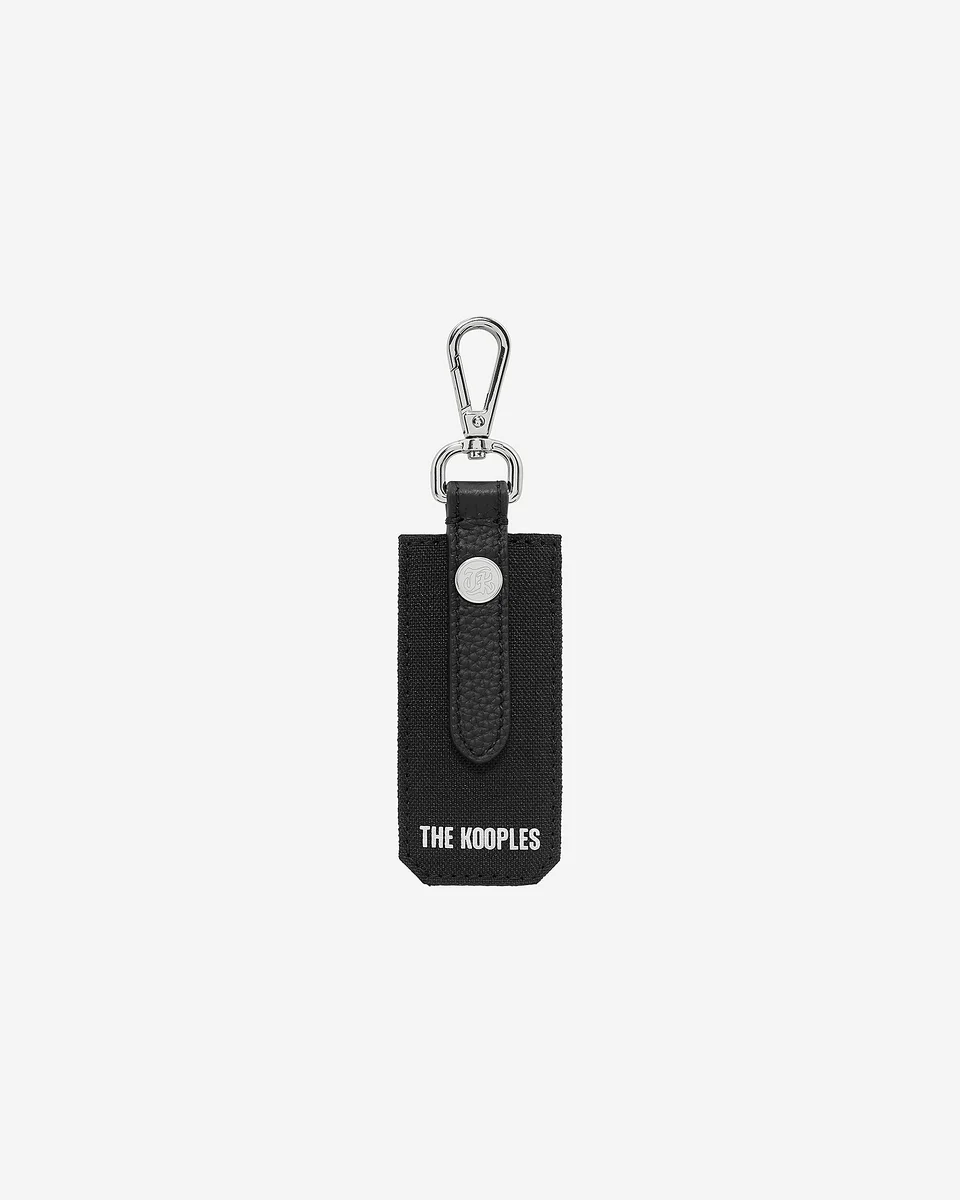 BLACK CANVAS AND GRAINED LEATHER KEY RING - 1