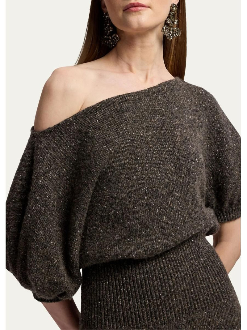Cecie Cashmere-Blend Donegal Off-The-Shoulder Maxi Day Dress 5