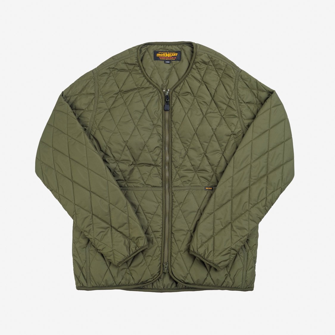 IHJ-118-OLV Collarless Lightweight Quilted Jacket - Olive - 1