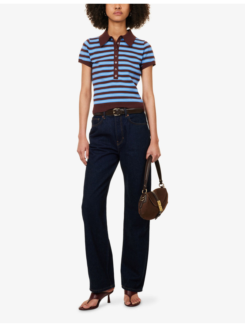 Reformation Bentley Striped Cotton-Blend Polo-Top outlook