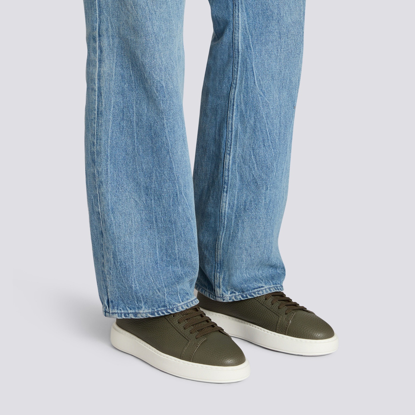 Men's green tumbled leather sneaker - 2