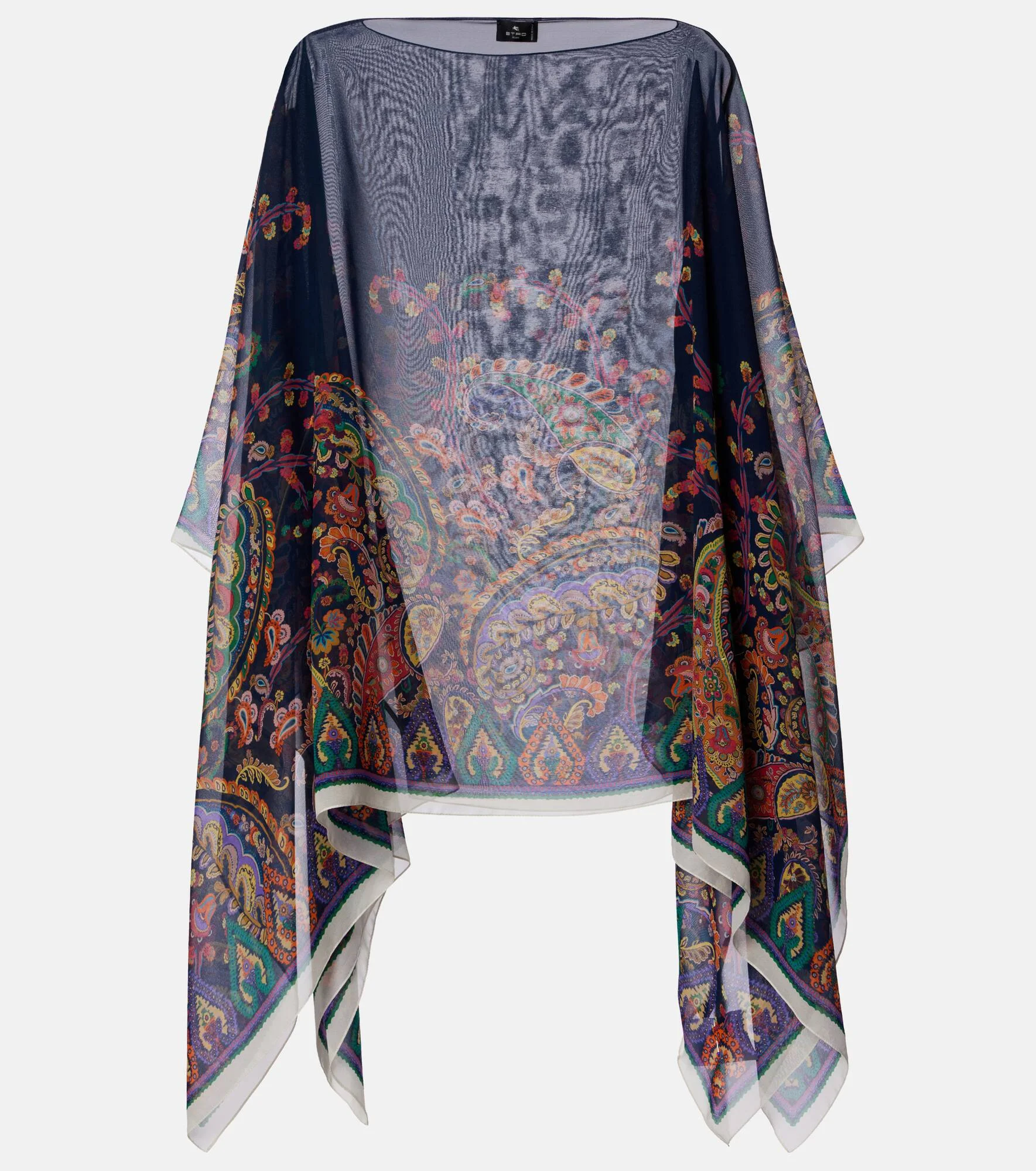 Printed silk crêpe de chine poncho - 1