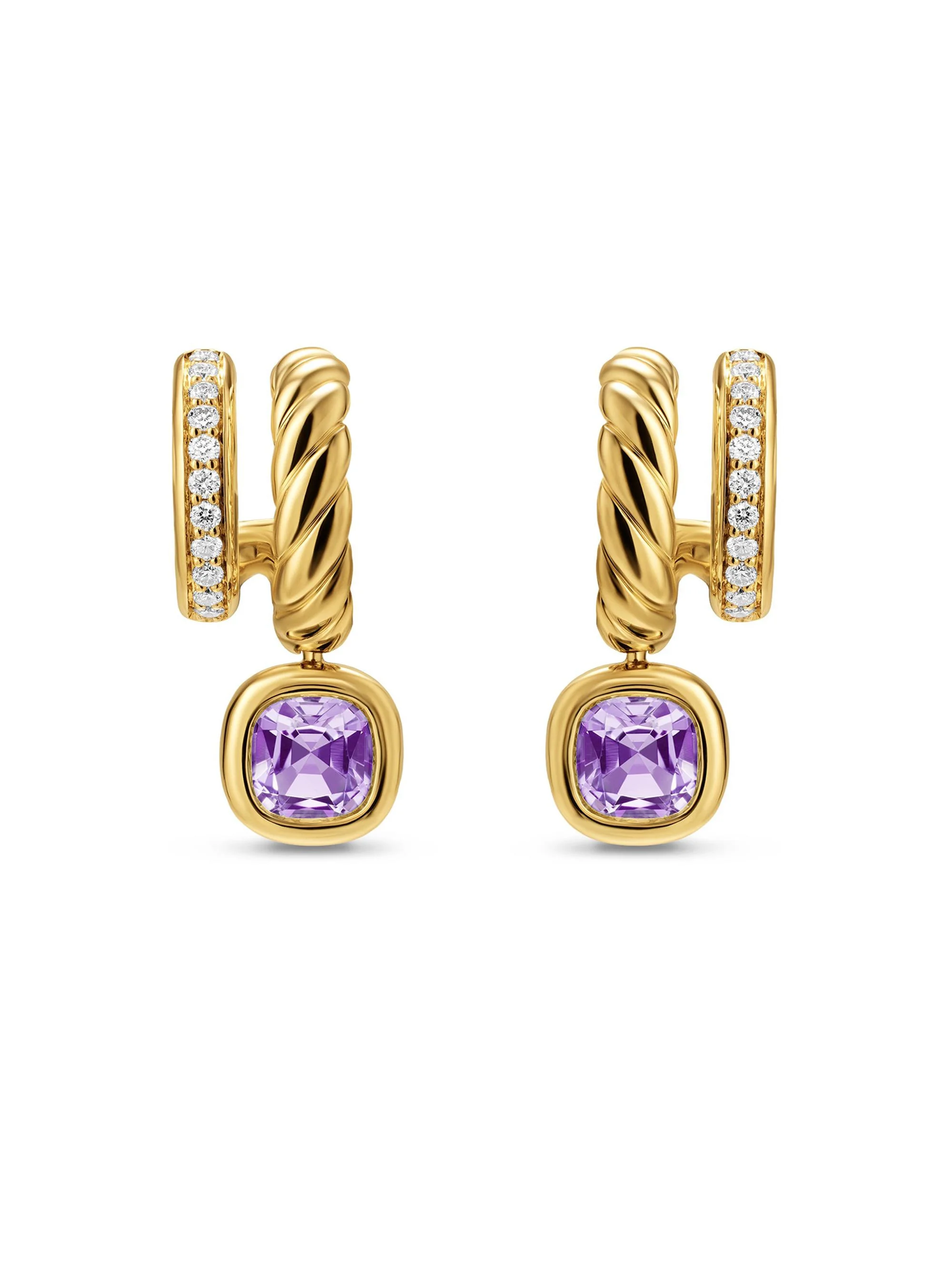 Women's DY Mercer Color Two Row Drop Earrings in 18K Yellow Gold - Amethyst - 1