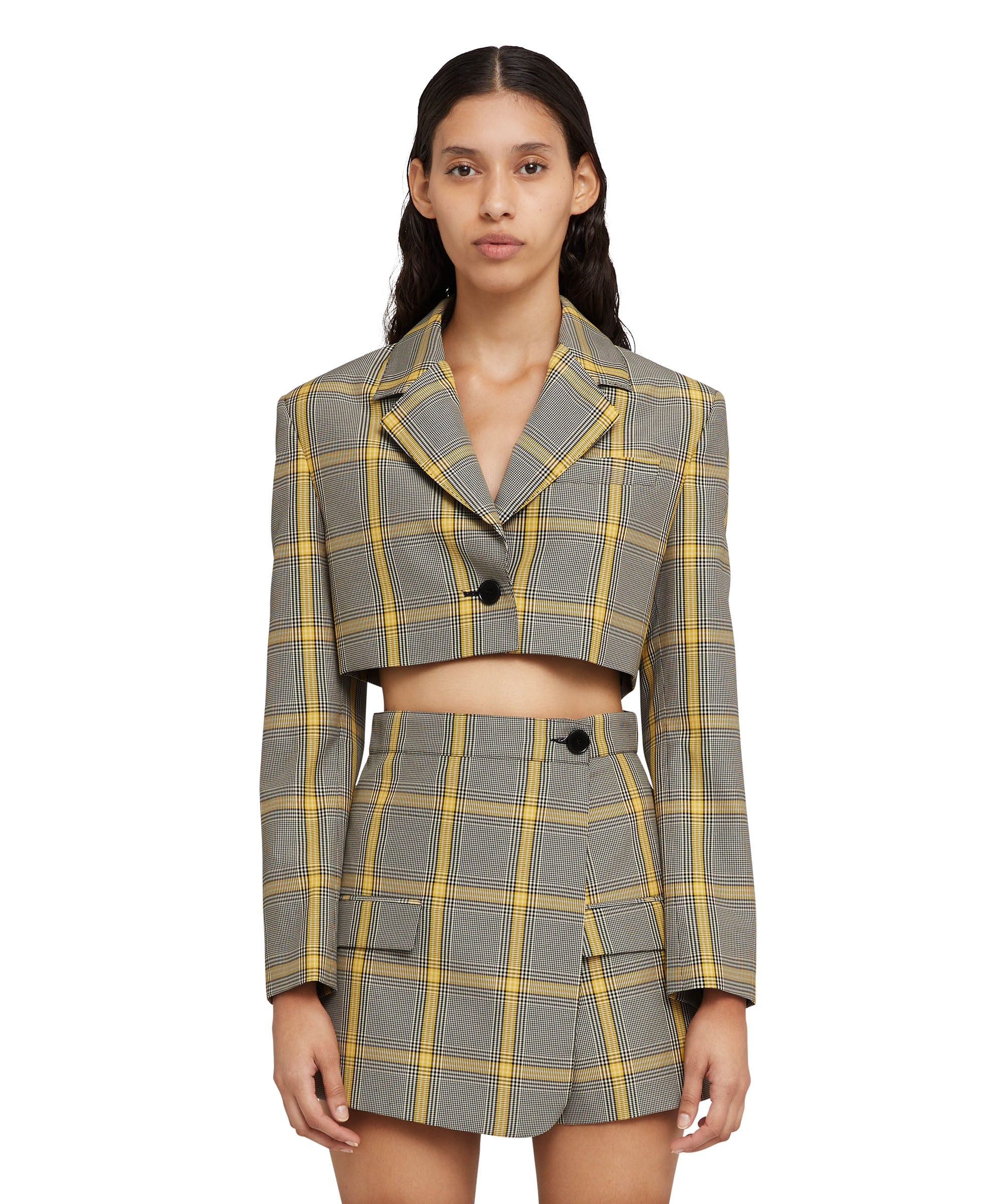 Prince of Wales style crop-top blazer - 1