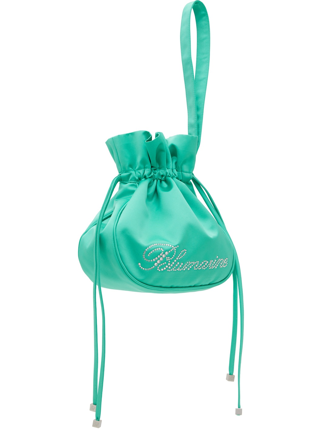 Green Satin Rhinestone Logo Pouch - 2