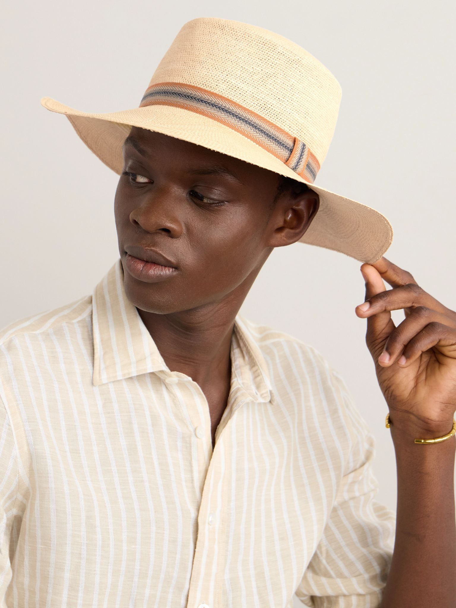 Naoki Webbing-Trimmed Straw Hat Beige - 2