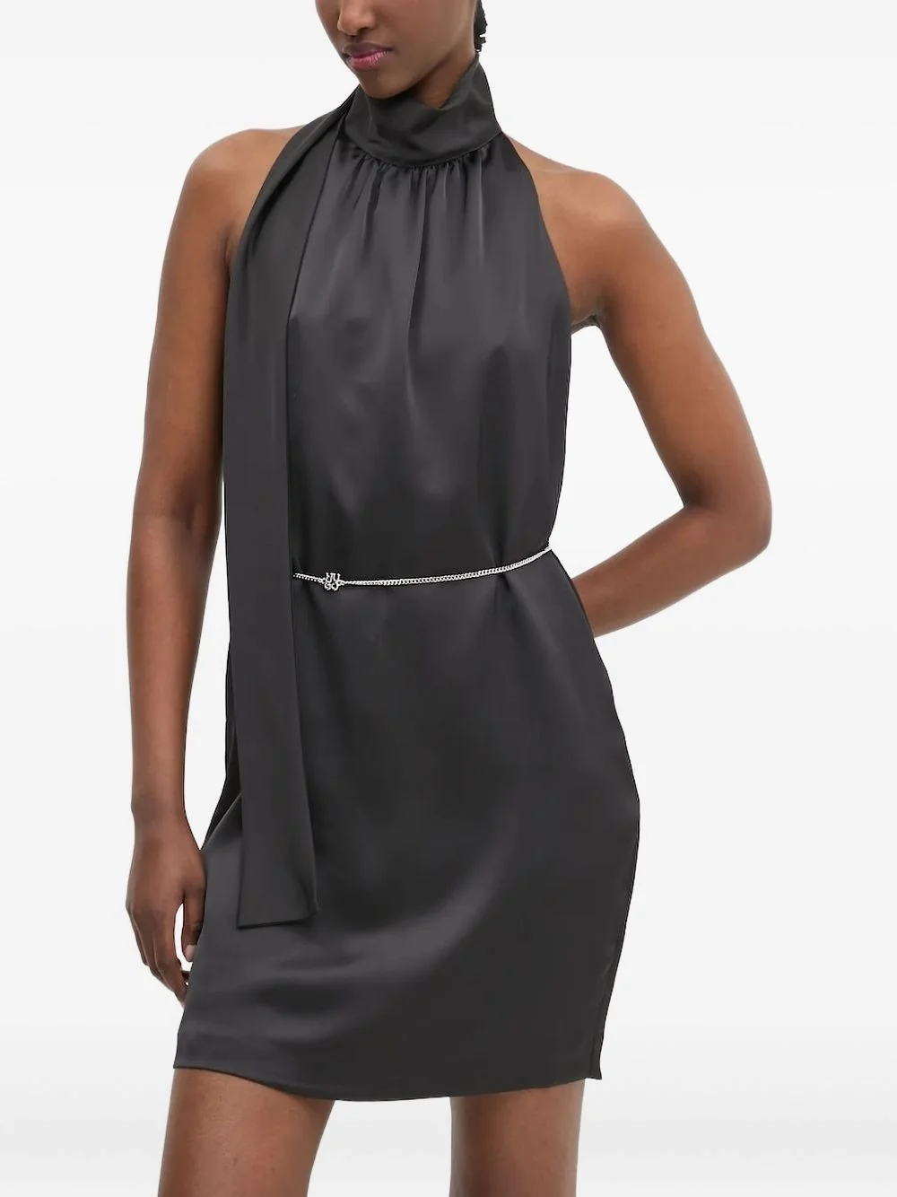 high-neck chain-belt mini dress - 1