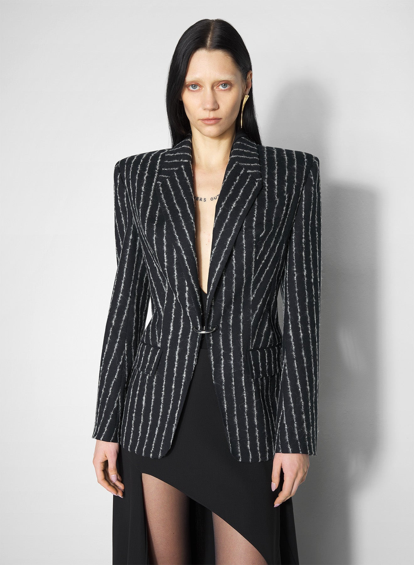 pinstripe wool pierced tailored jacket - 1