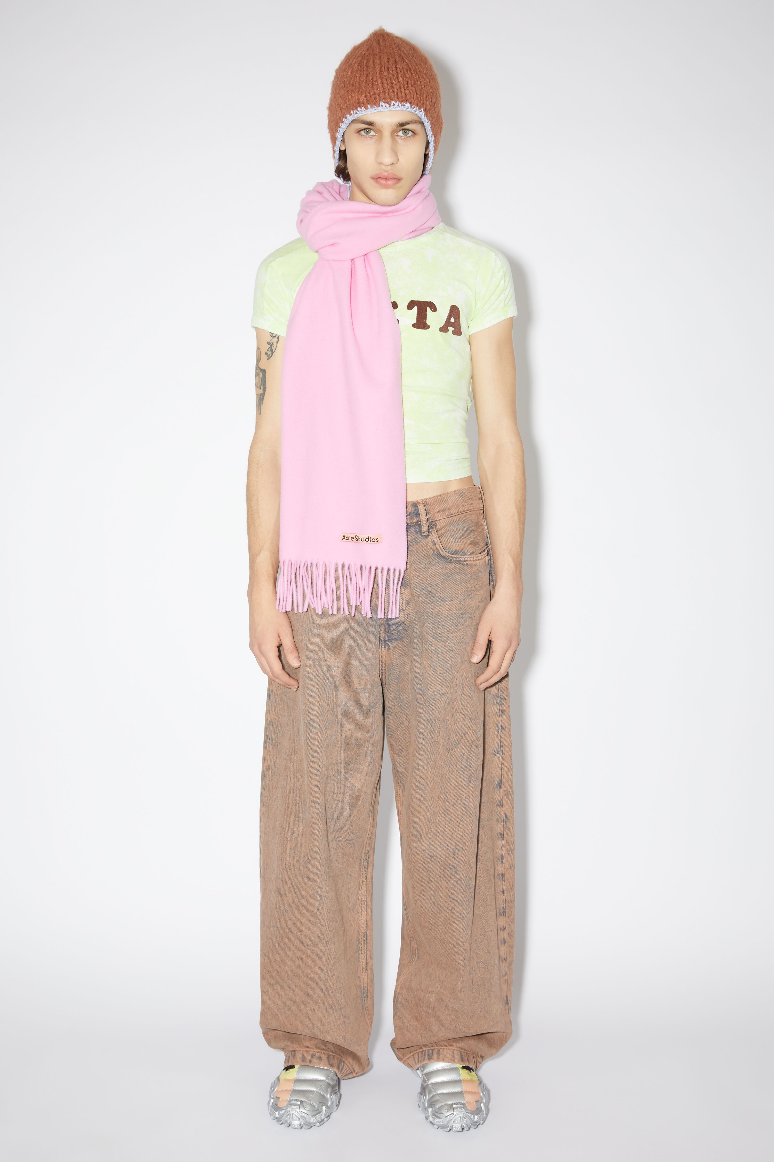 Fringe wool scarf – Narrow - Bubble Pink - 3