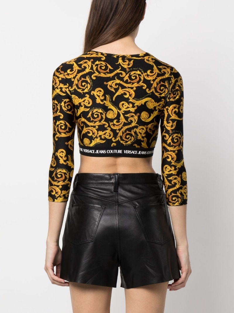 Barocco-print crop top - 4