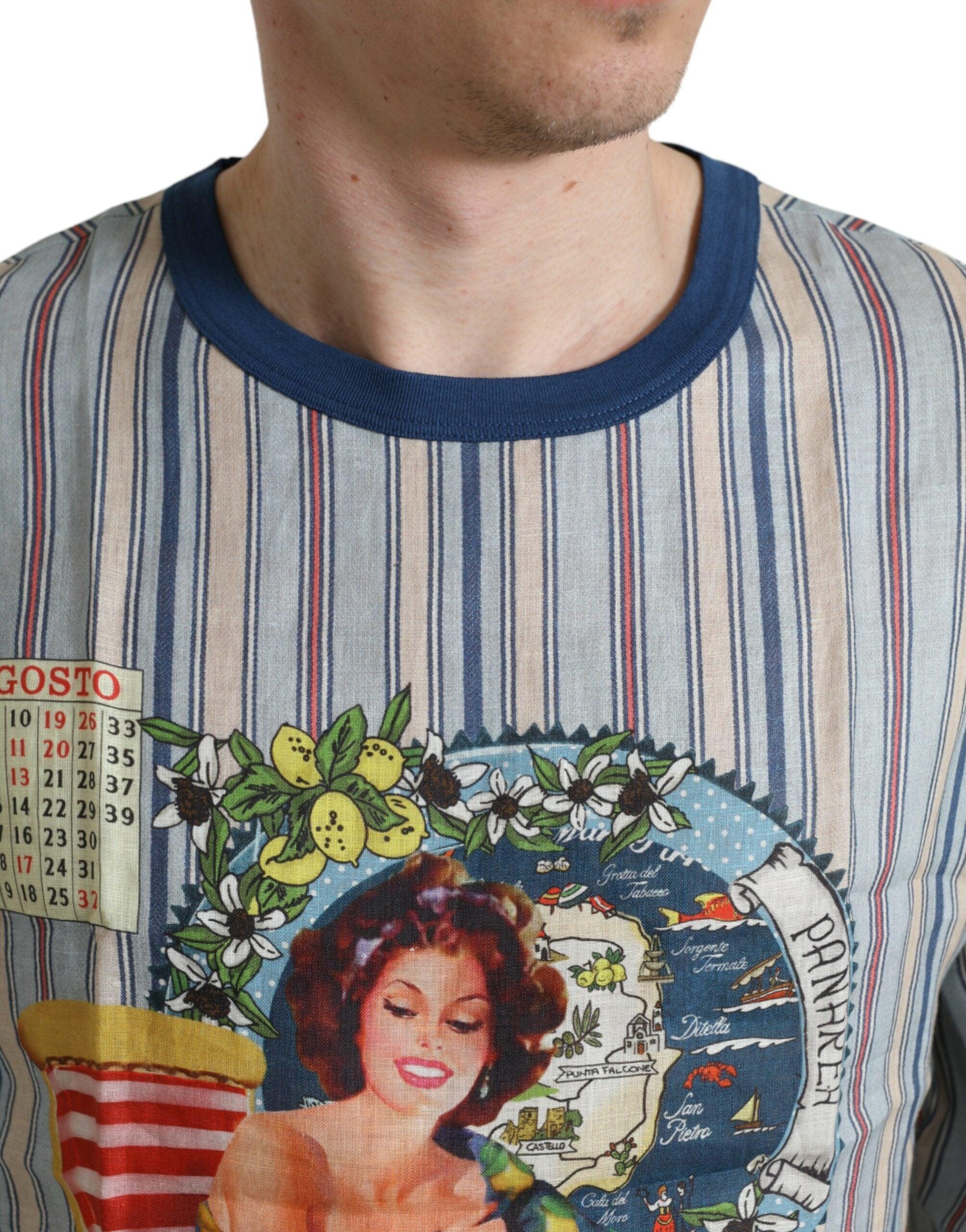 Dolce & Gabbana Multicolor Agosto Print Linen T-shirt - 4