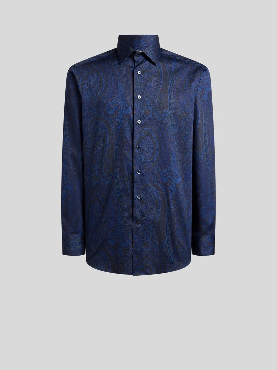 COTTON SATIN SHIRT WITH ARNICA MOTIF - 1