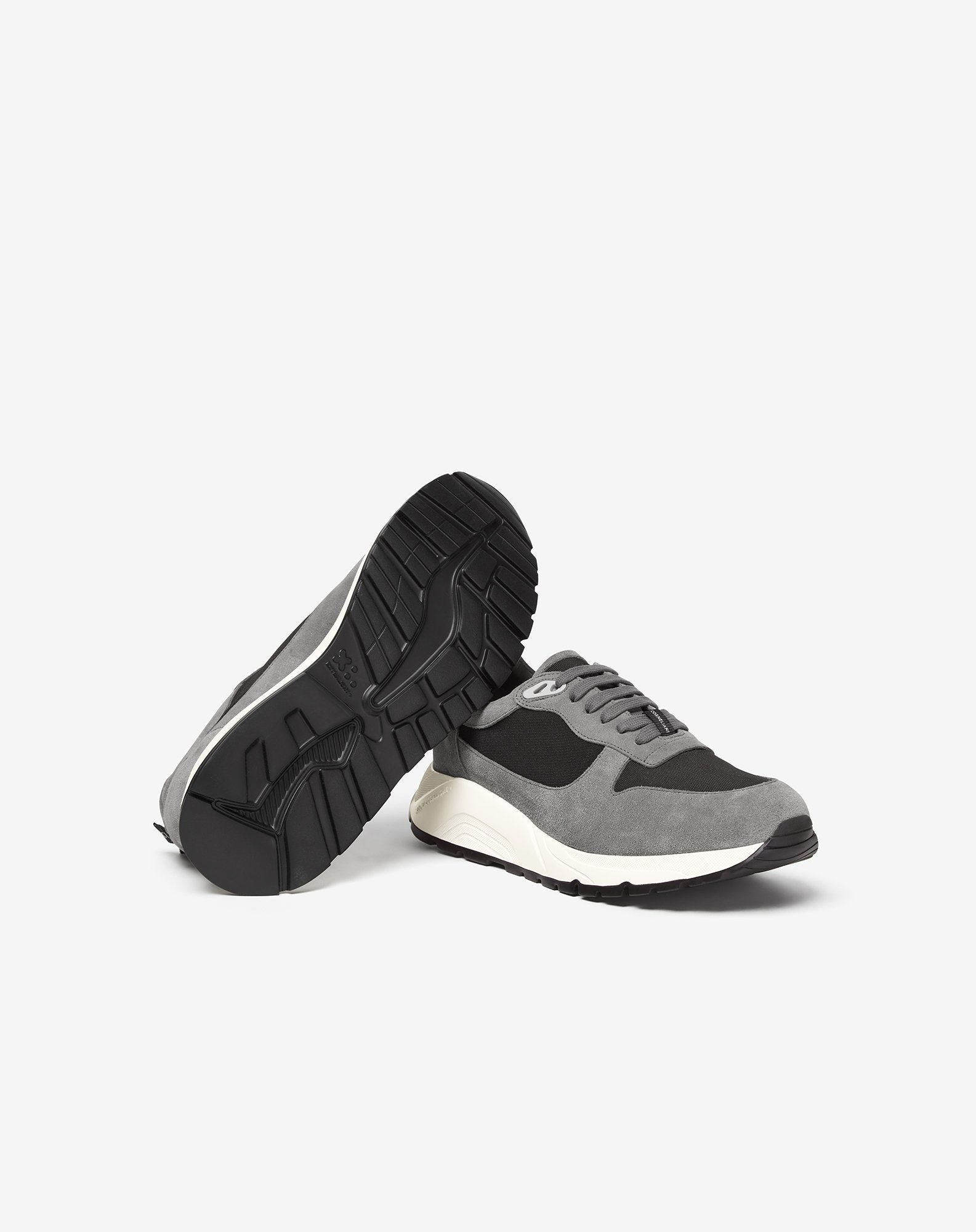 Green/grey nylon and suede running shoes - 4