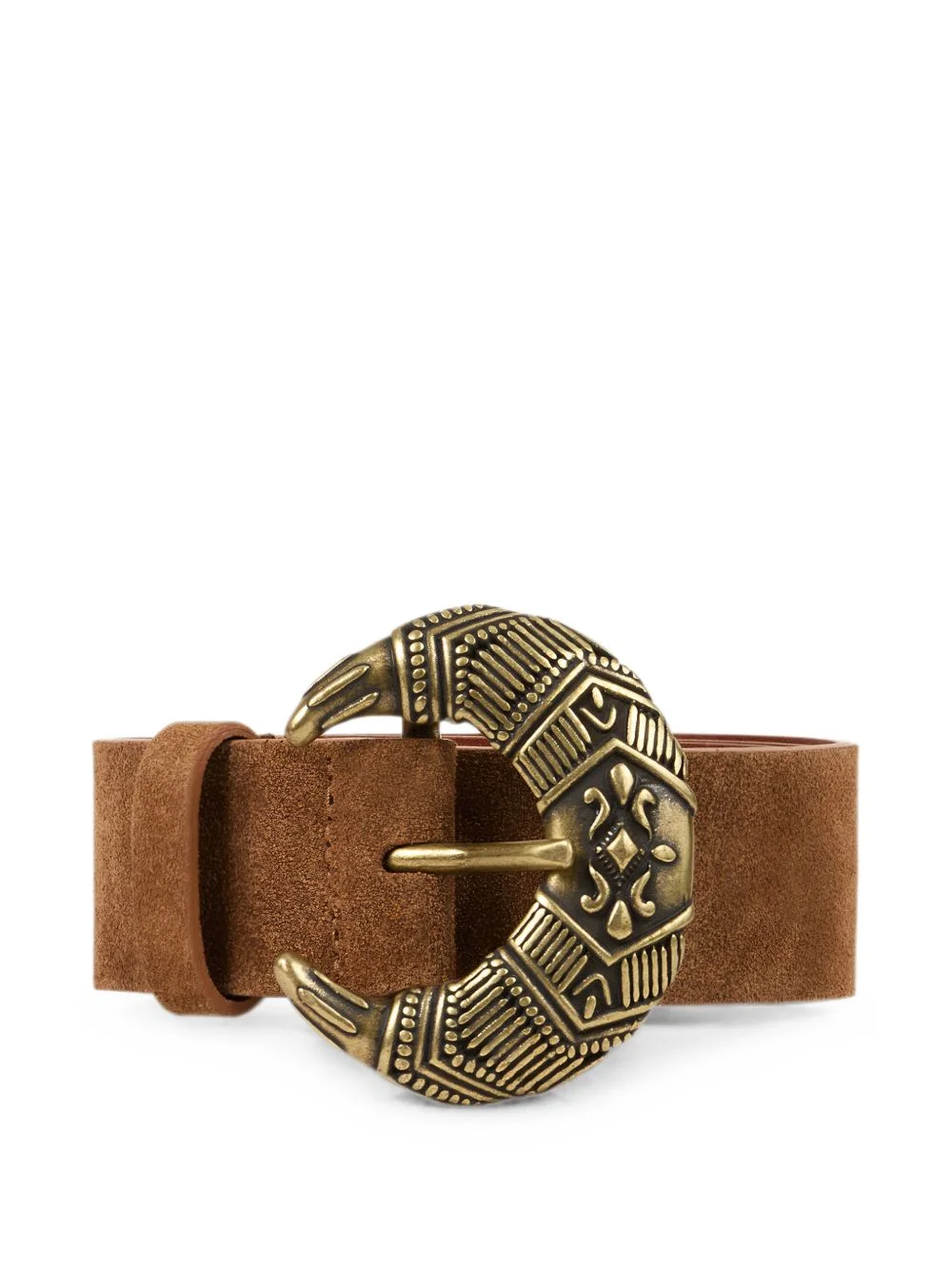 engraved-buckle suede belt - 1