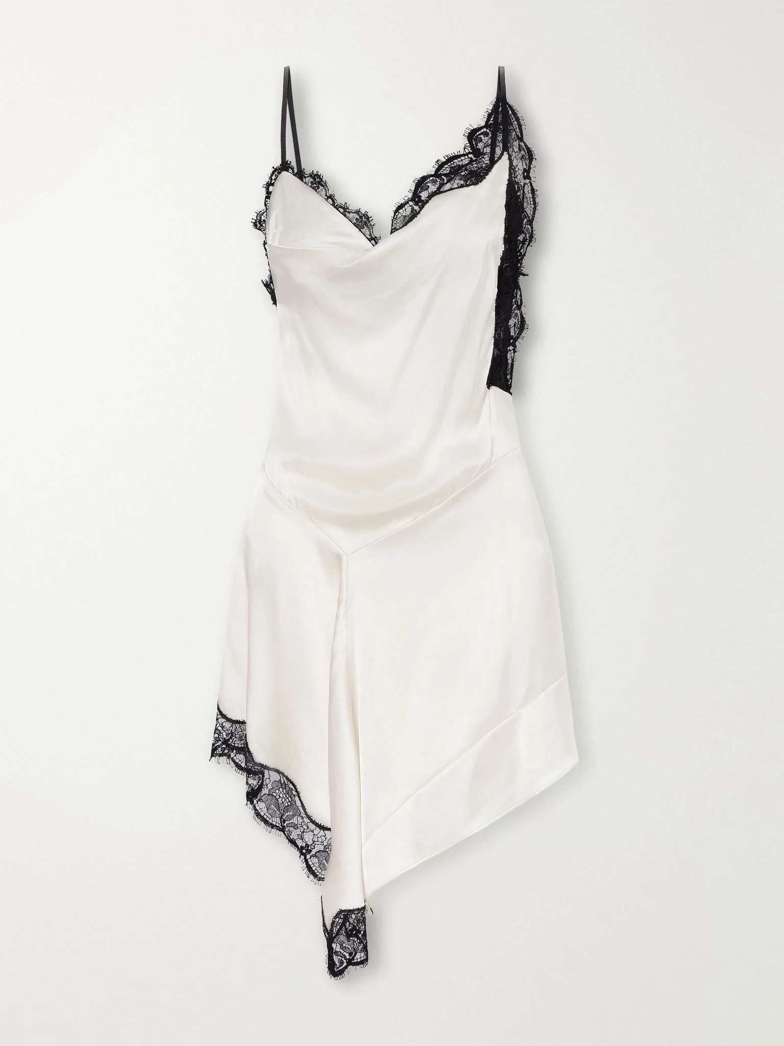 Anaziae asymmetric lace-trimmed silk-blend satin mini dress Off-white - 1