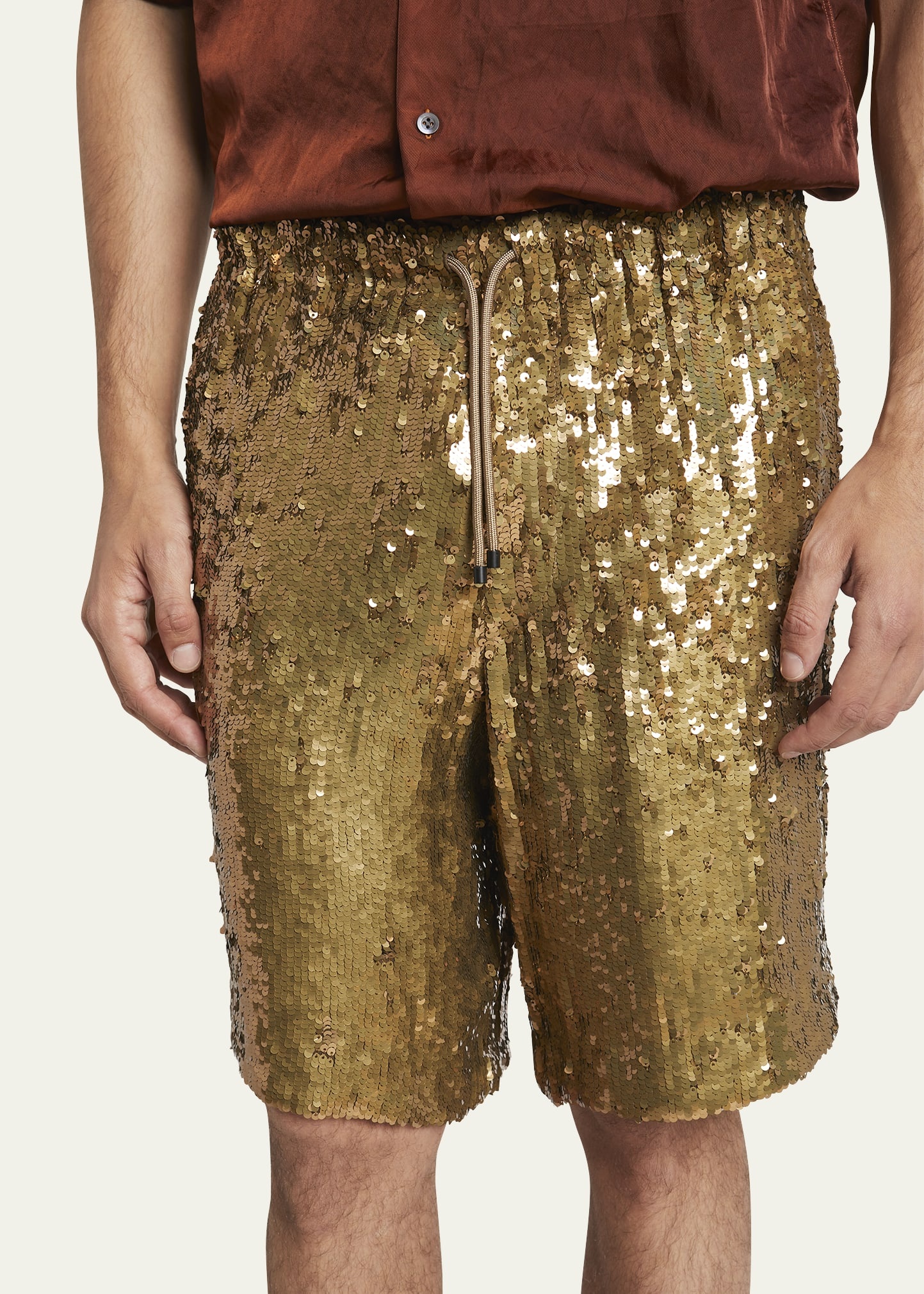 Men's Shiny Paillette Drawstring Shorts - 5